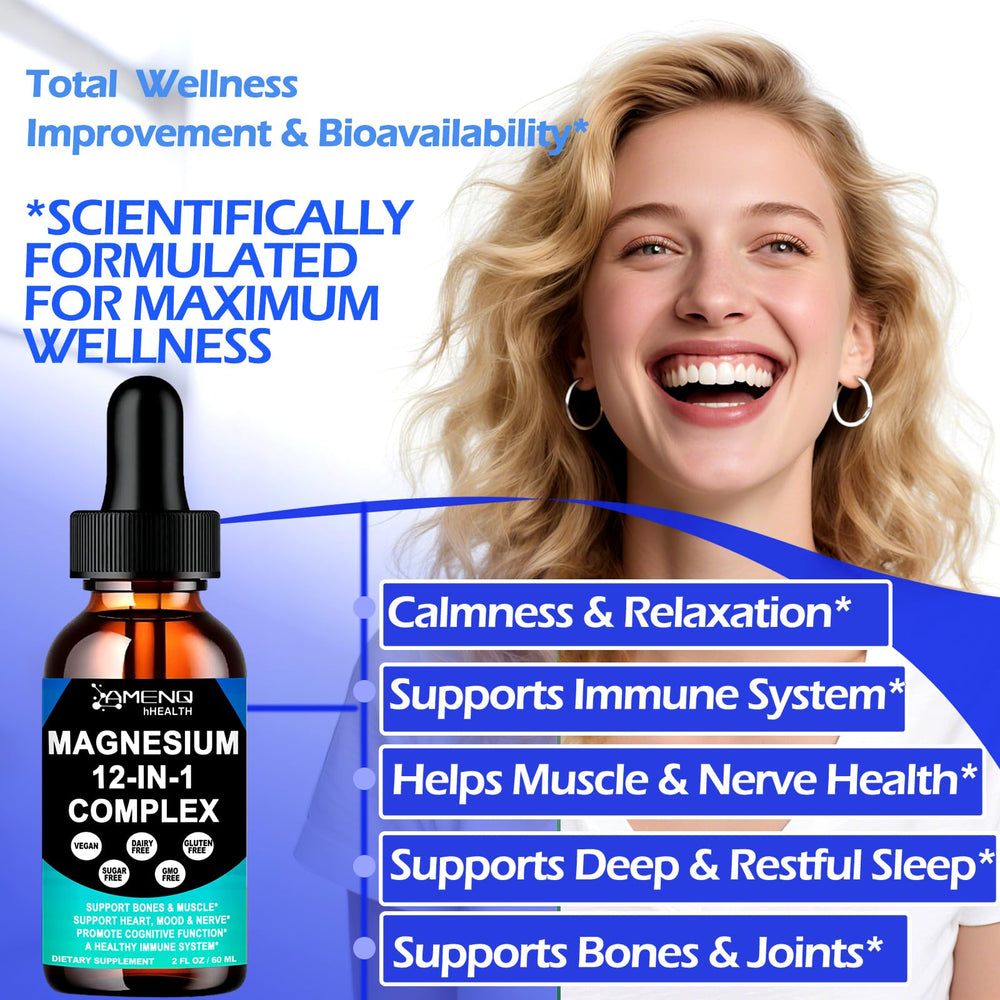 AMENQ hHEALTH botella 2oz junto a mano para escala y tamaño portátil