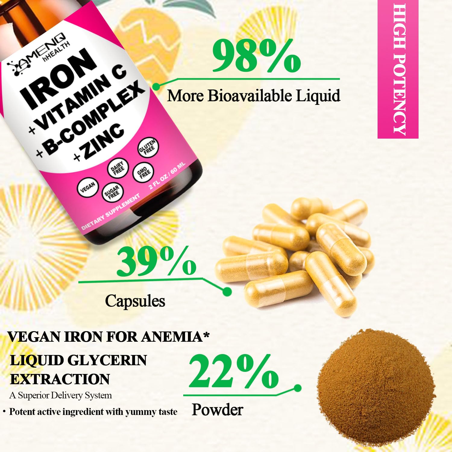 AMENQ hHEALTH gota con fondo de piña que resalta sabor sin azúcar