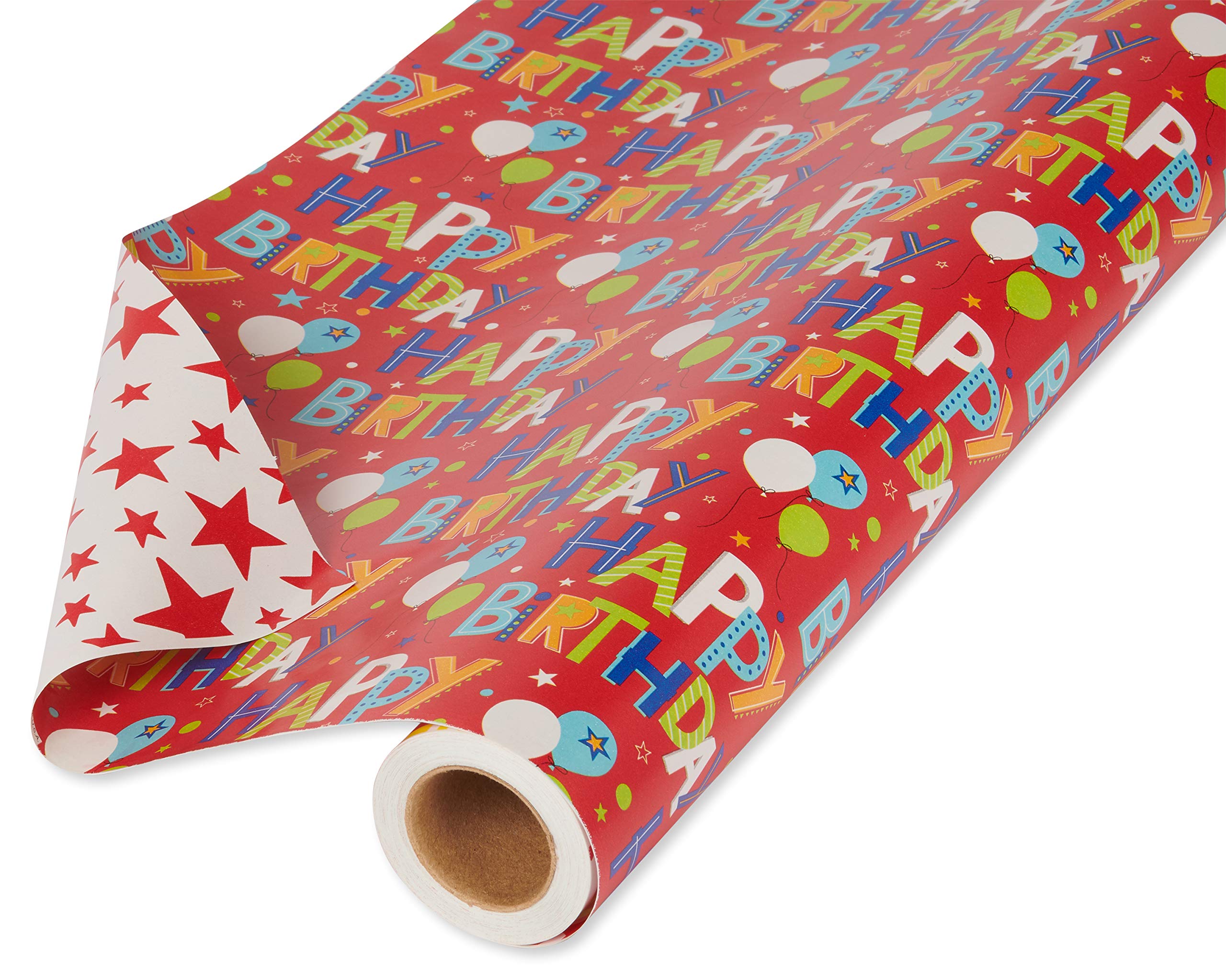 American Greetings rollo frontal mostrando diseño Happy Birthday y globos, aporta impacto festivo