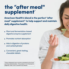 American Health papaya enzimas para la digestión de proteínas y carbohidratos tras la comida.