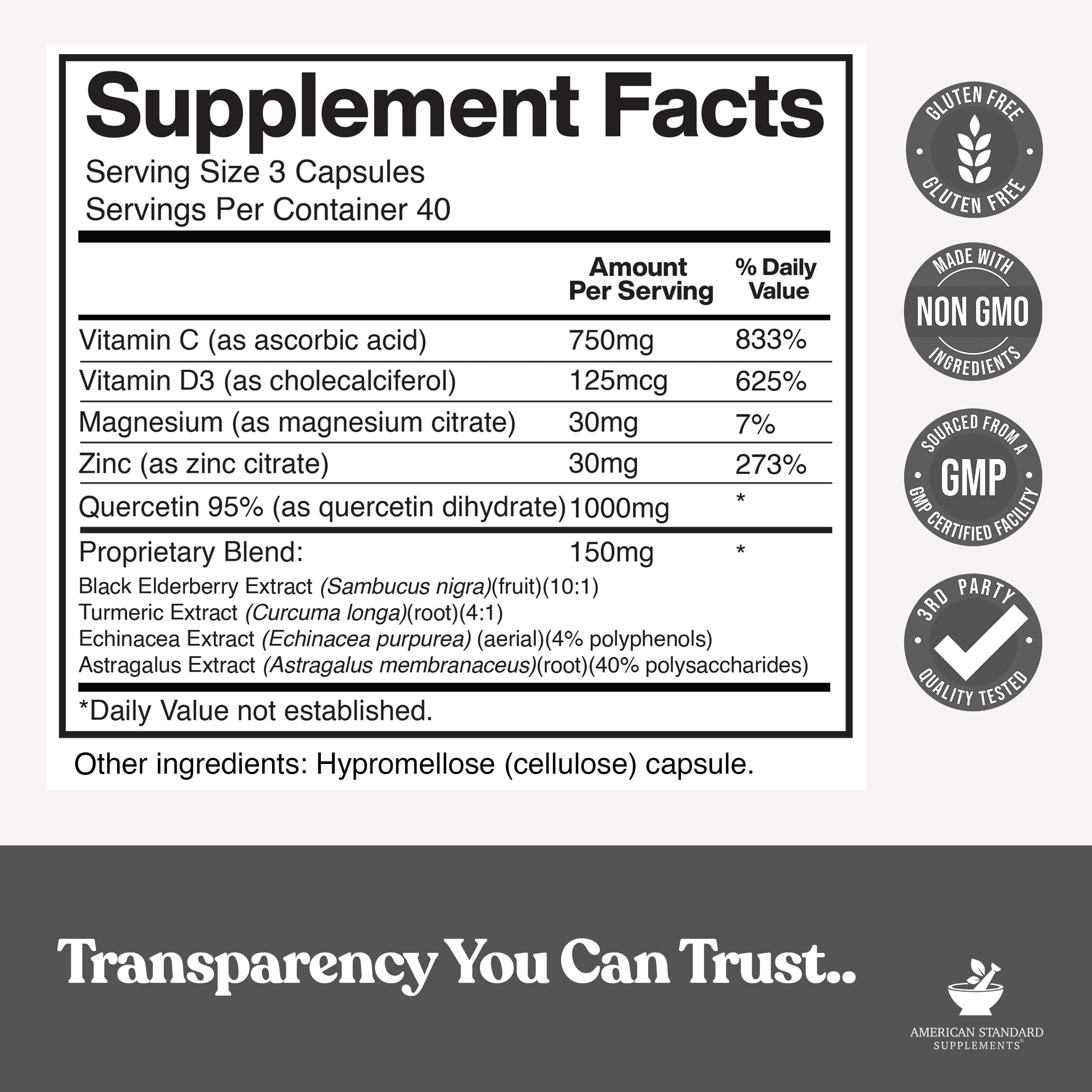 Detalle de la etiqueta American Standard con lista de ingredientes y certificaciones