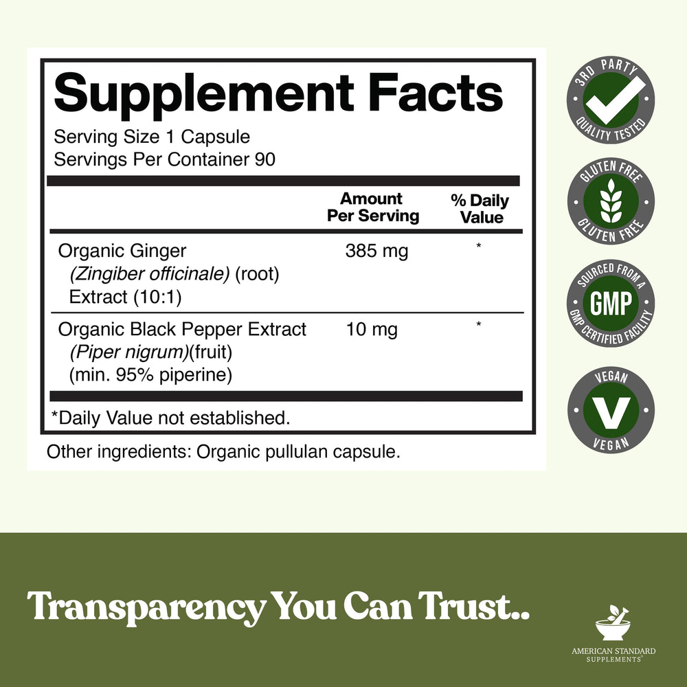 American Standard Supplements etiqueta con ingredientes y certificaciones orgánicas