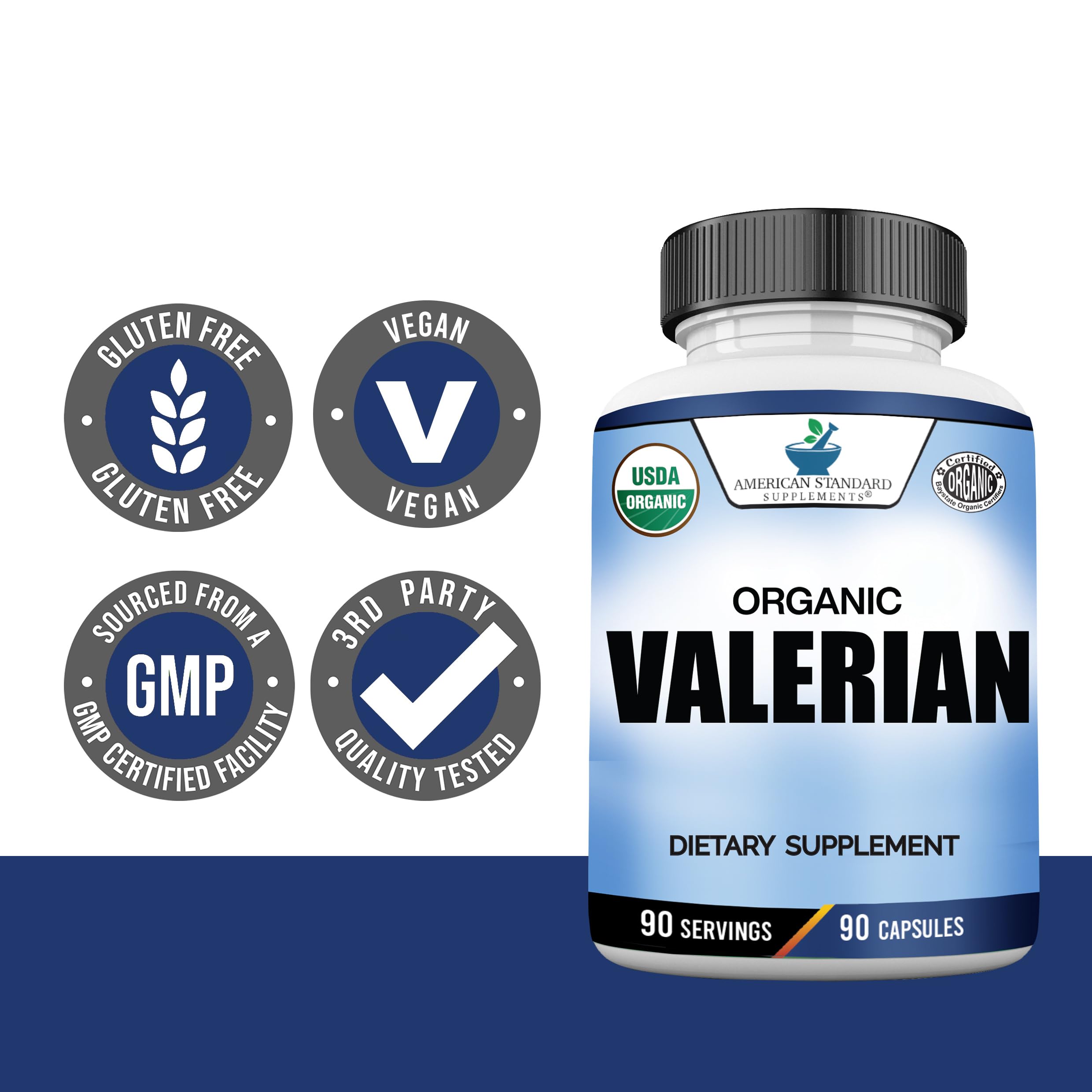 American Standard Supplements etiqueta con sello orgánico y Claims de calidad