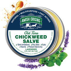 Amish Origins bote frontal mostrando el envase y beneficios calmantes