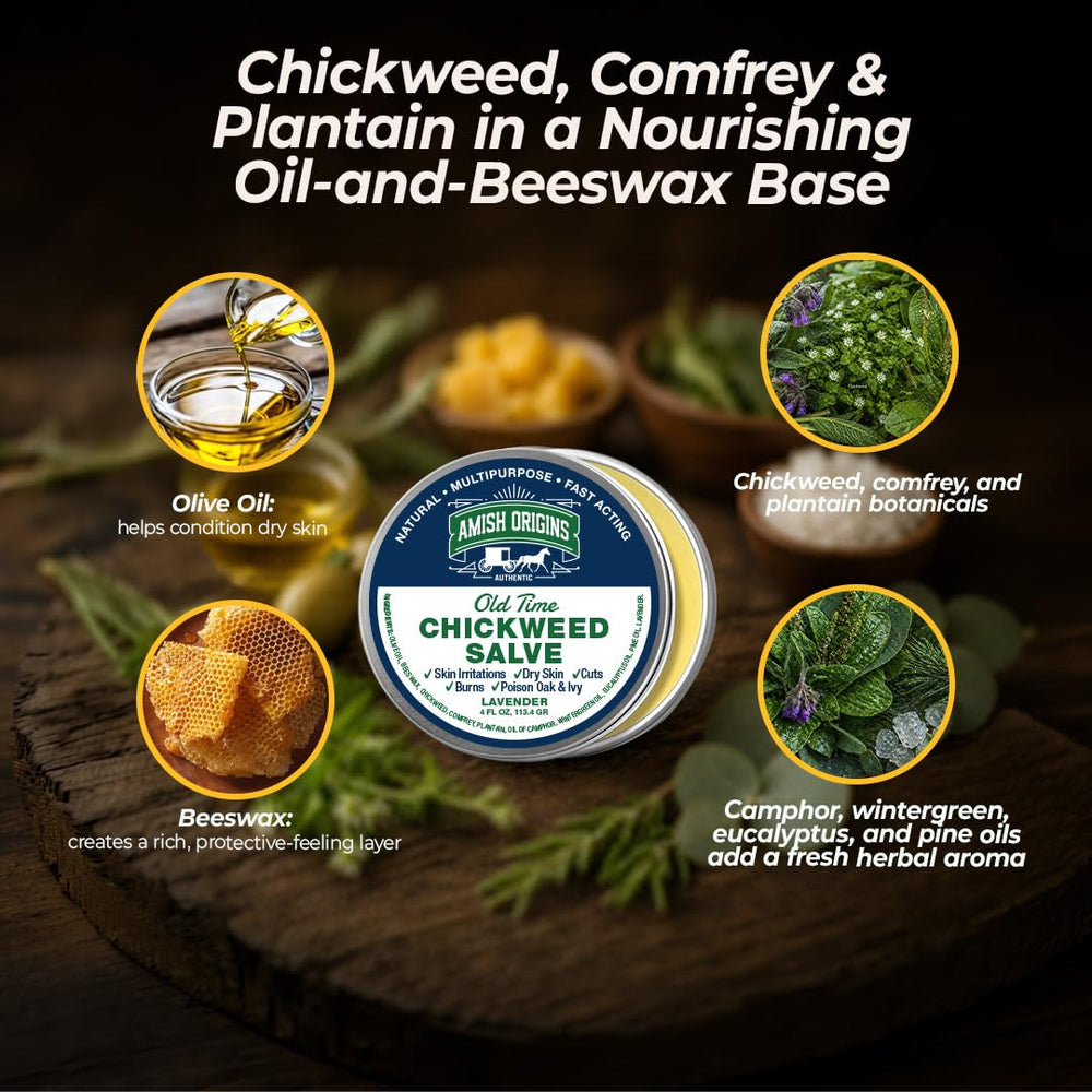 Amish Origins etiqueta con lista de ingredientes naturales y beneficios visibles