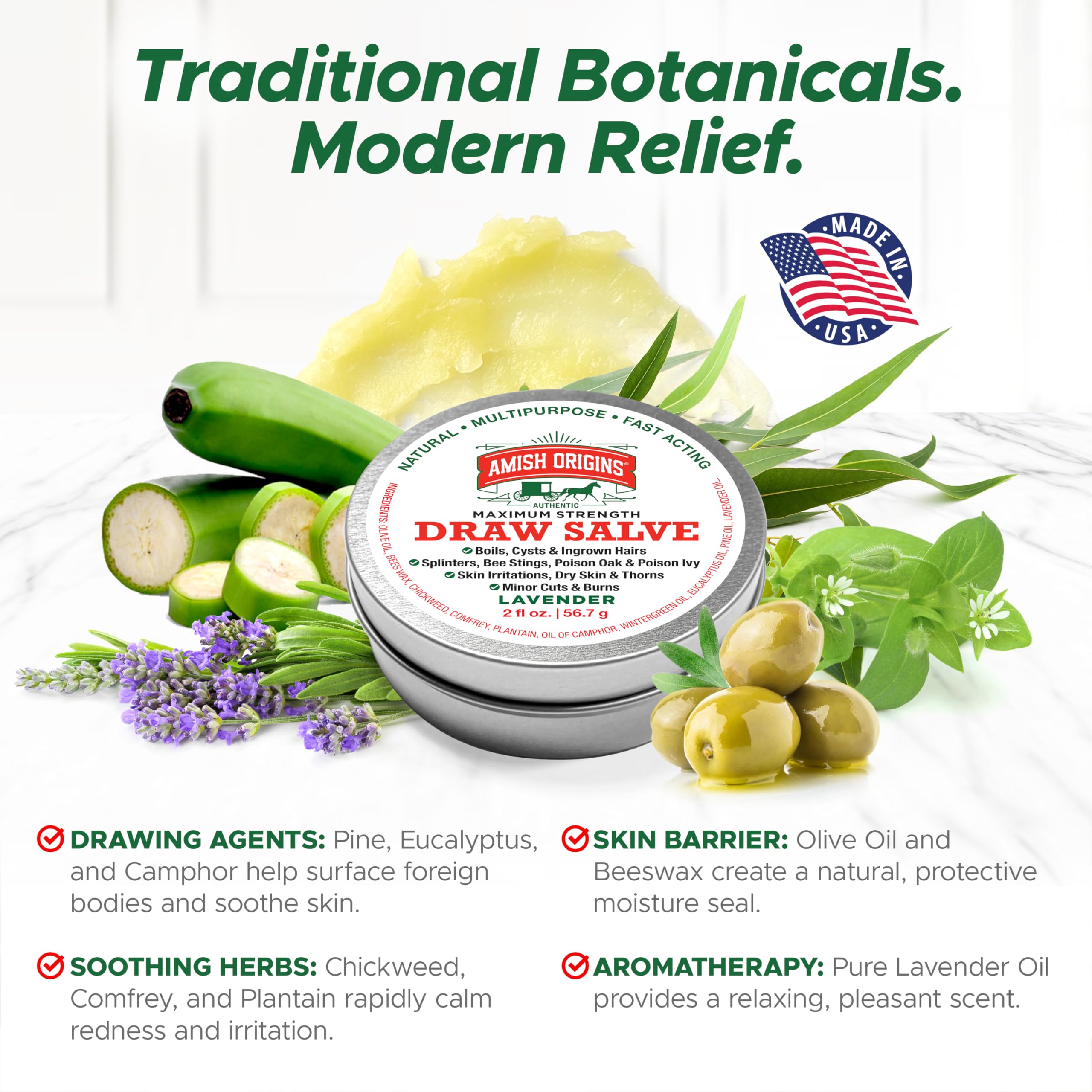 Amish Origins etiqueta detalle con ingredientes y modo de uso visibles