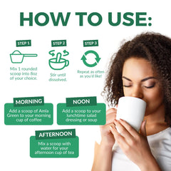 batido verde con Amla Green listo para consumo matutino