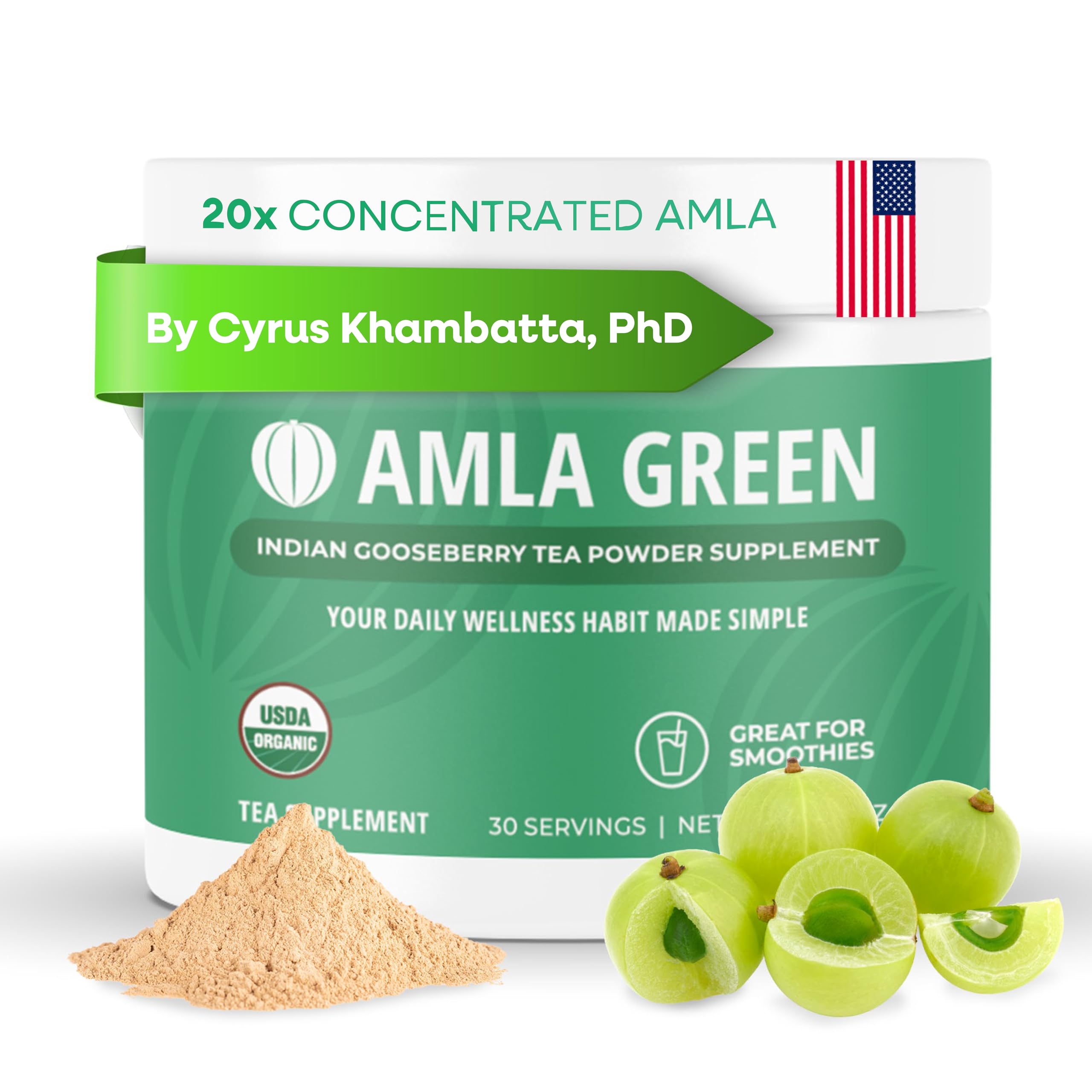 Amla Green envase frontal mostrando etiqueta y raciones