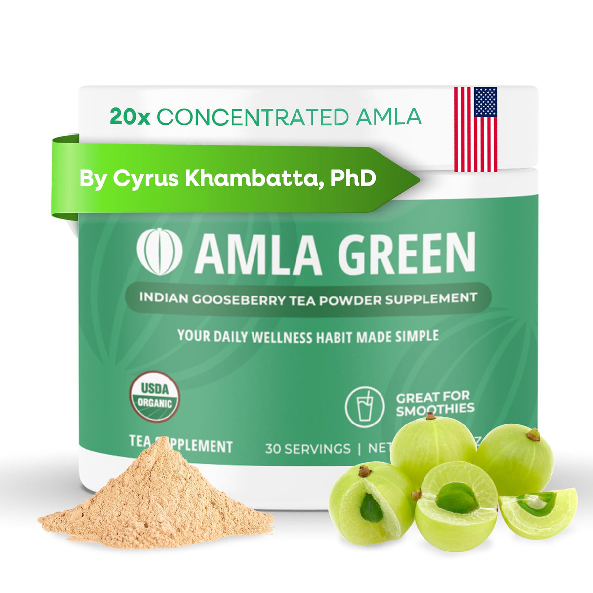 Amla Green envase frontal mostrando etiqueta y raciones
