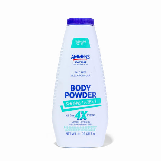 Envase AMMENS Powder Shower Fresh frente mostrando diseño y tamaño, aporta frescor