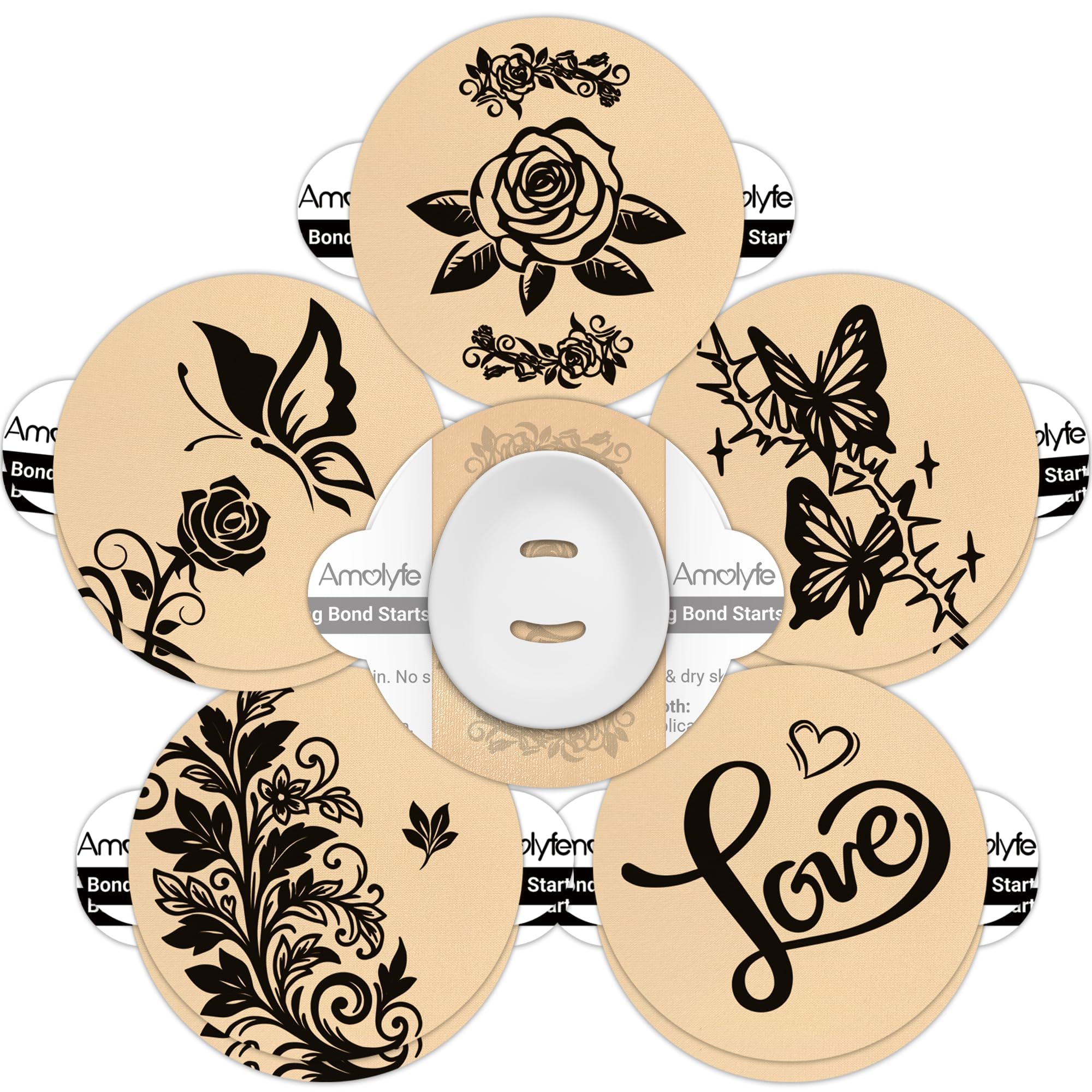 Amolyfe empaque frontal del parche Tattoo Rose que oculta el sensor