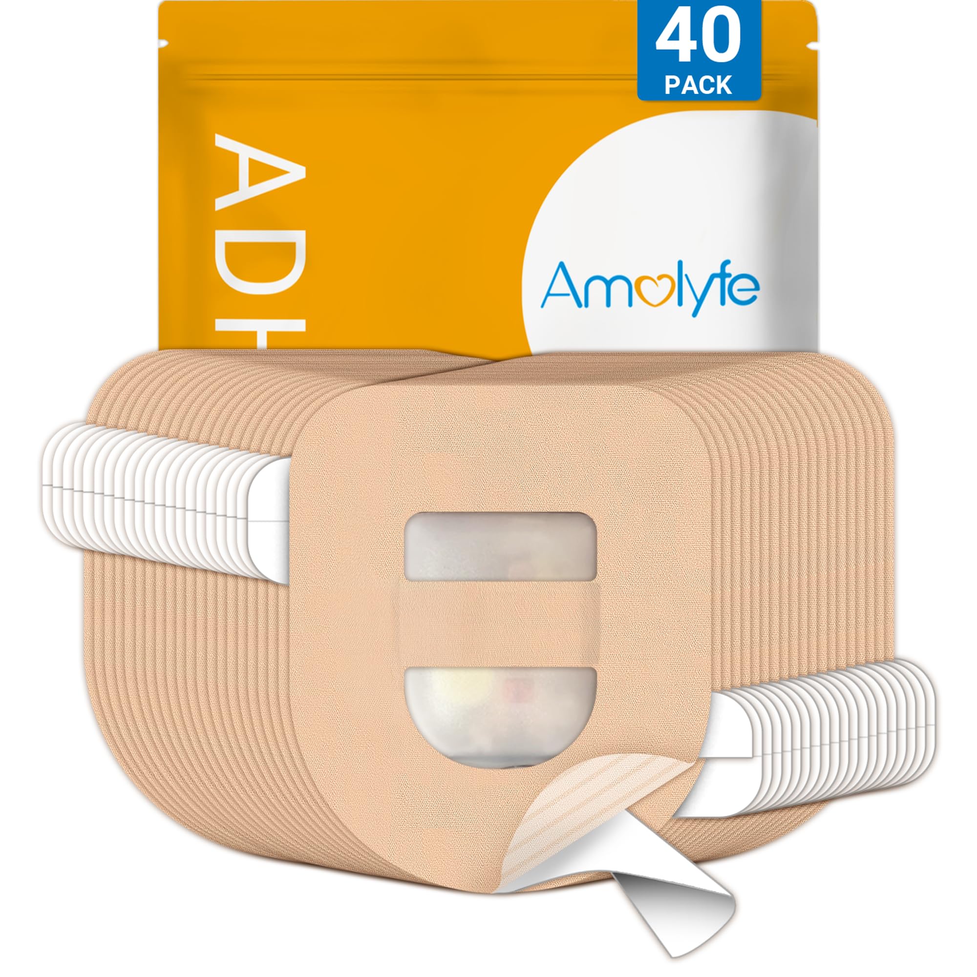 Amolyfe Omnipod 5 empaque frontal mostrando 40 parches, comodidad y protección