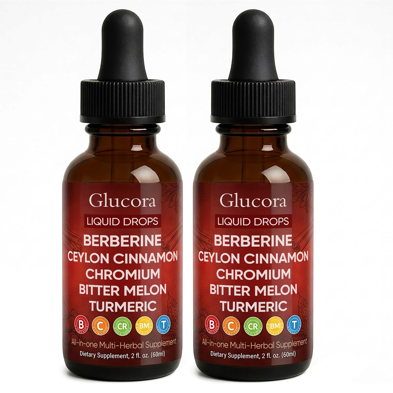 AMOQUCT Glucora frente del empaque mostrando la botella y beneficios