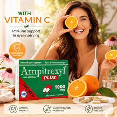 Capsulas Ampitrexyl Plus en mano para comparar tamaño y dosificación