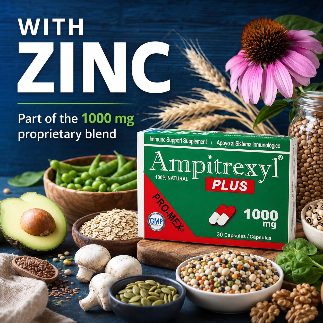 Ampitrexyl Plus junto a vaso de agua en rutina matinal saludable