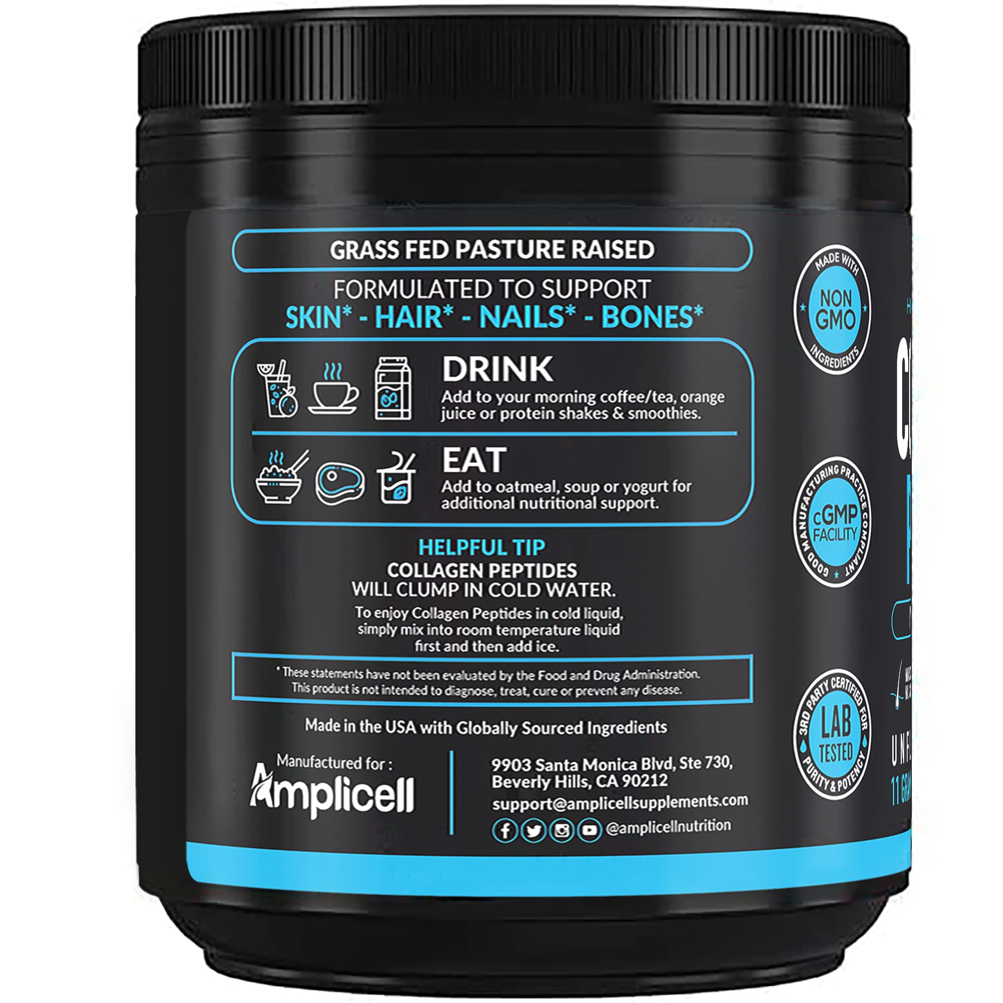 Amplicell etiqueta con lista de ingredientes limpia y sin aditivos