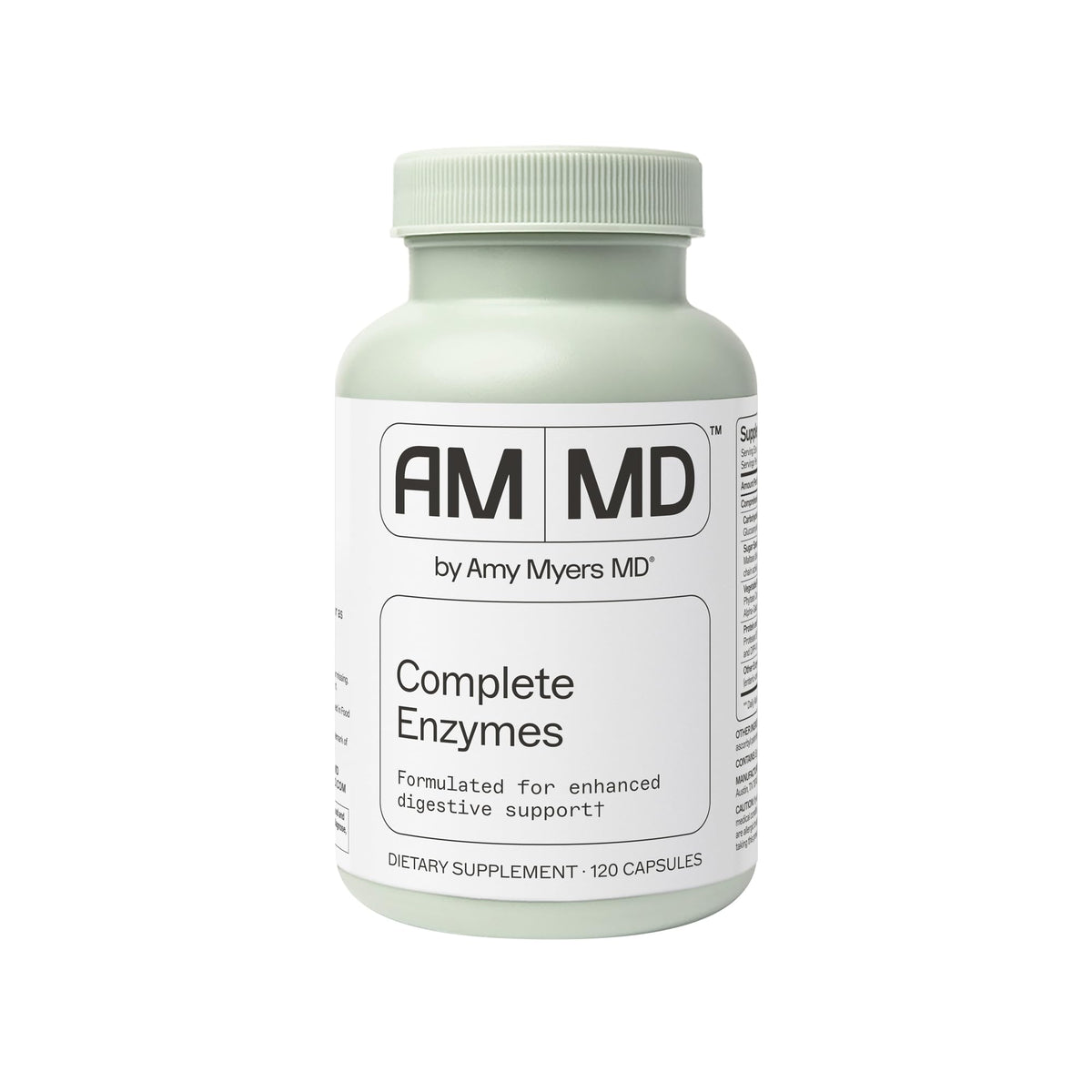 Amy Myers MD bote frontal mostrando etiqueta y beneficio digestivo