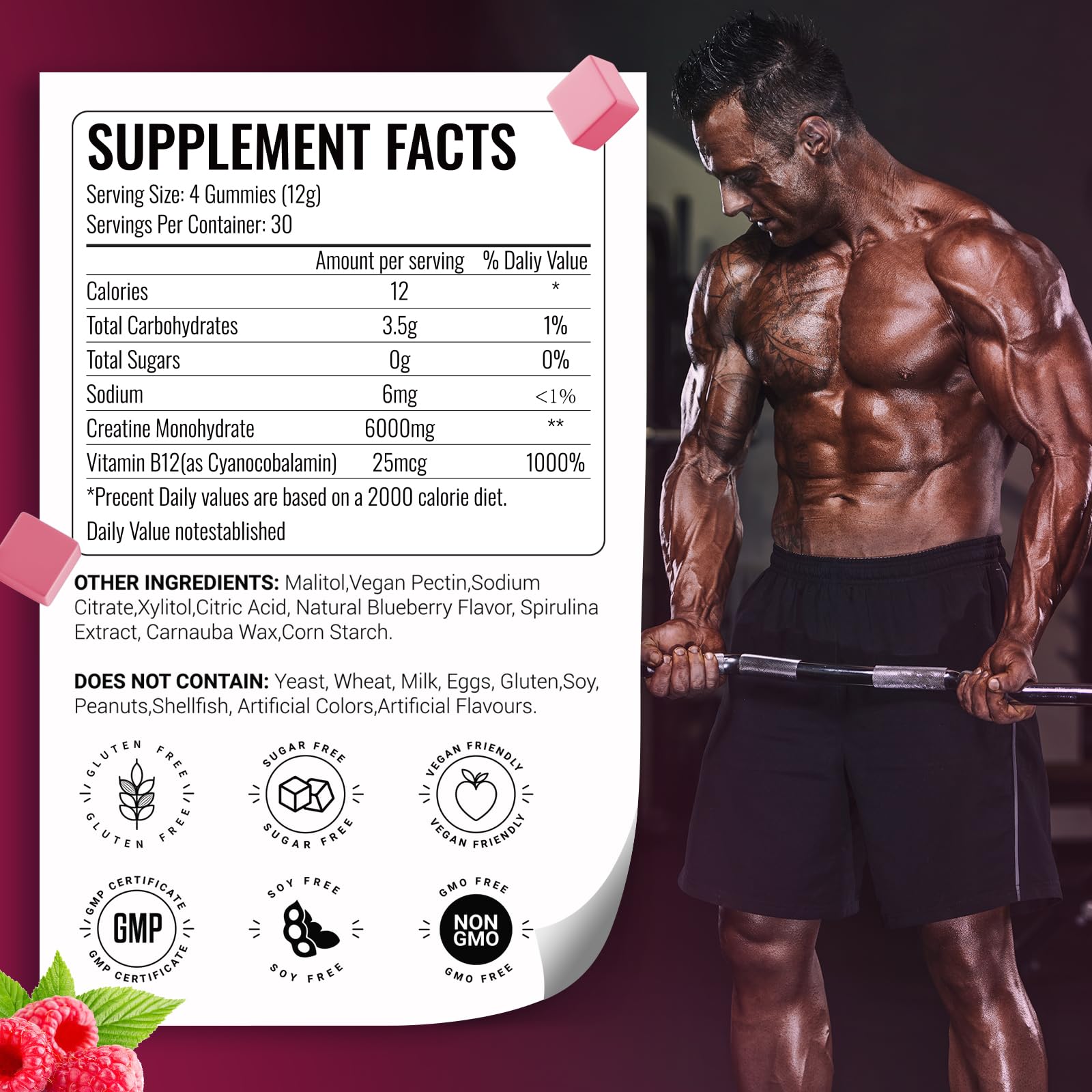 AMZXO Creatine Monohydrate Gummies on-the-go bottle illustrating travel-friendly supplement.