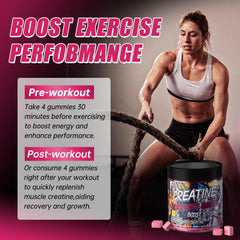 AMZXO Creatine Monohydrate Gummies packaging highlighting vegetarian, gluten-free formula.