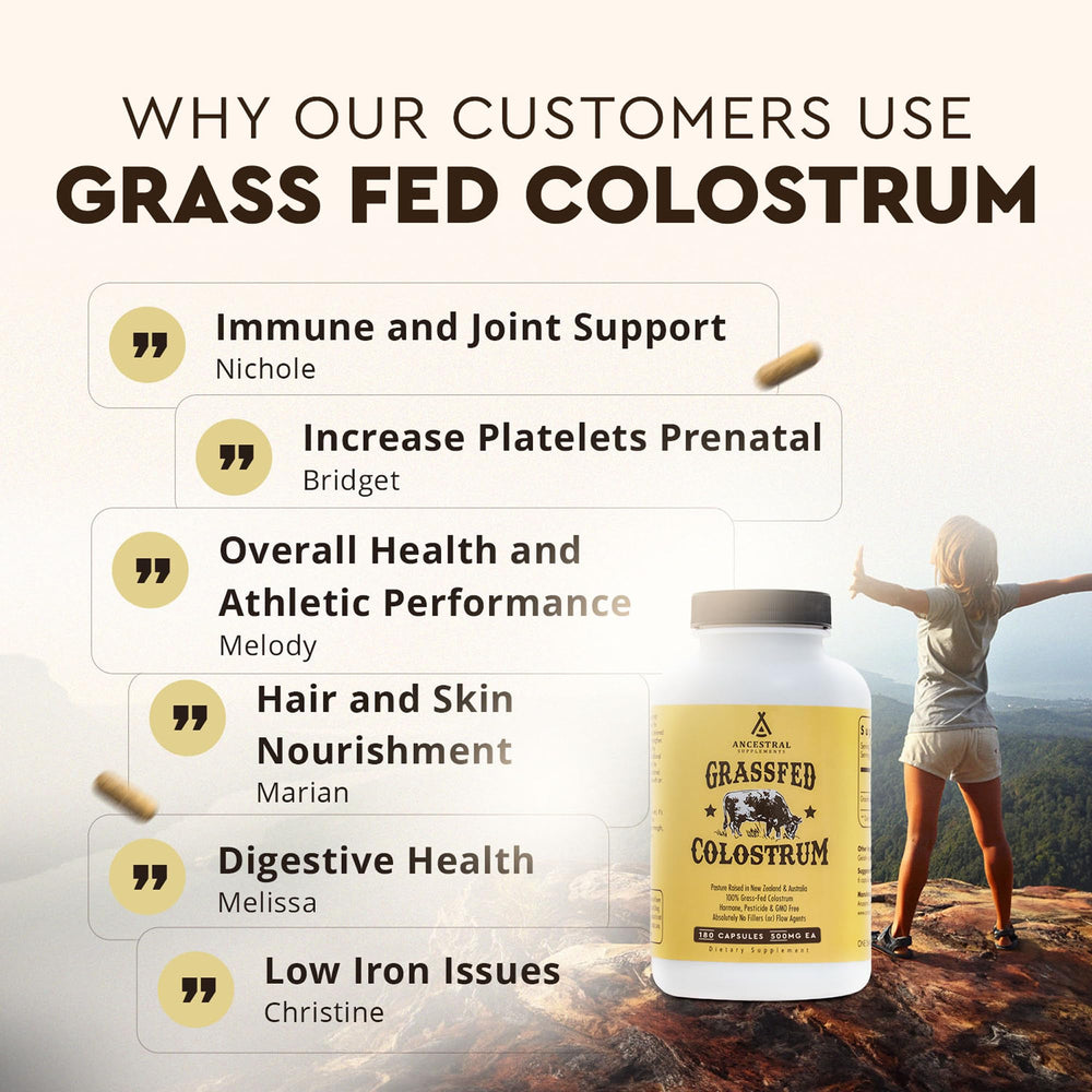 Ancestral Supplements etiqueta con información nutricional y sellos de calidad