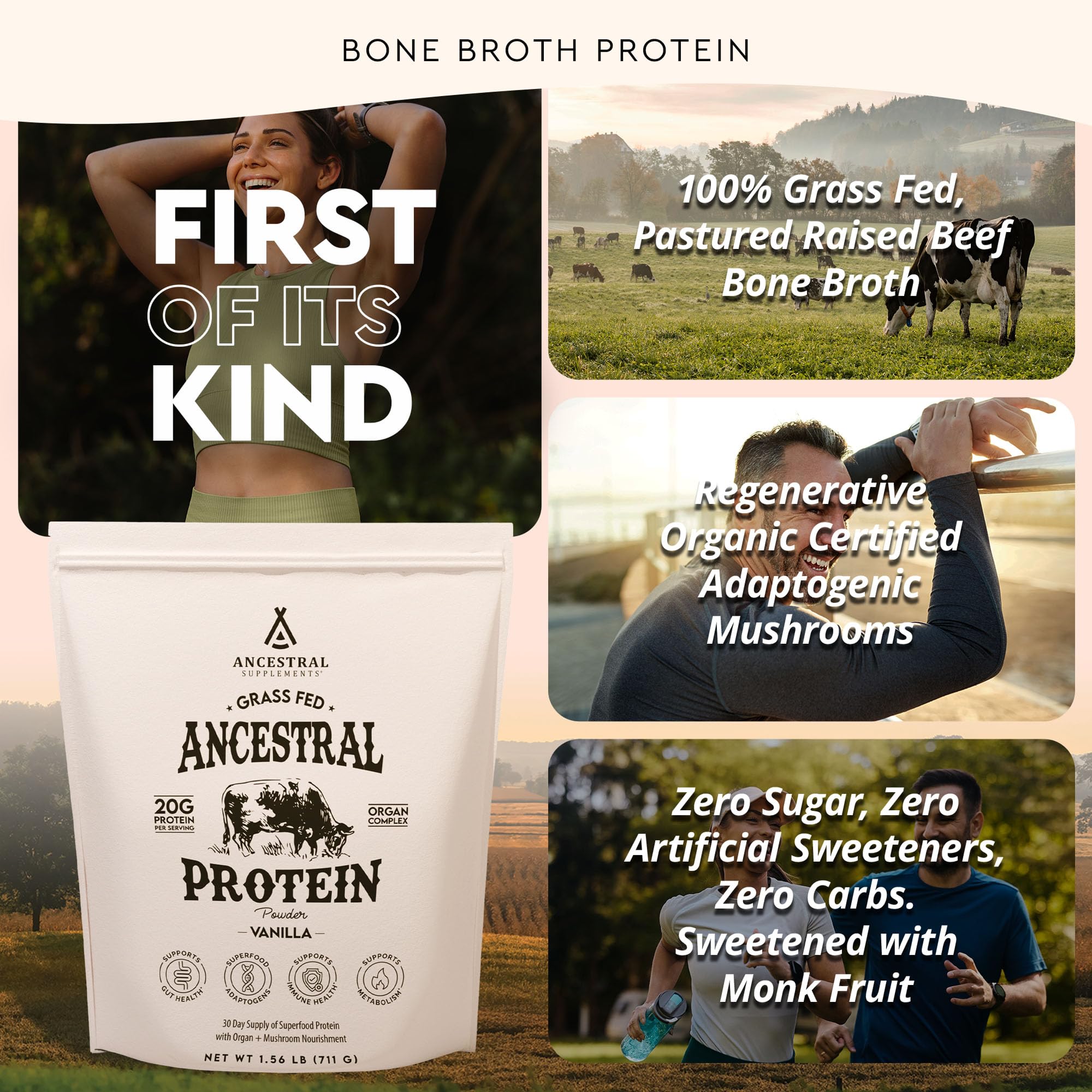 Ancestral Supplements detalle de etiqueta con certificaciones y pureza verificada