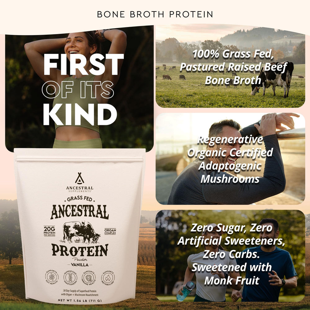 Ancestral Supplements detalle de etiqueta con certificaciones y pureza verificada