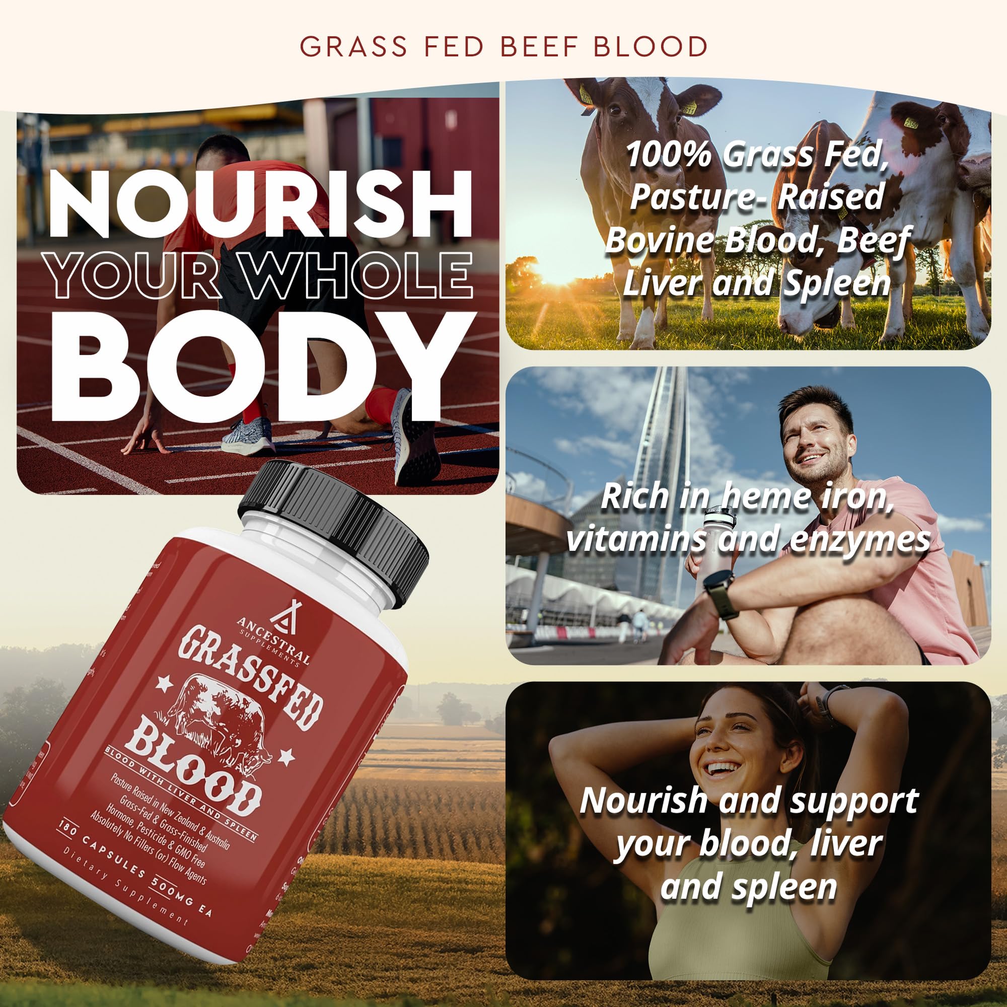 Ancestral Supplements cápsulas en mano para apreciar tamaño y dosificación