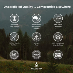 Ancestral Supplements producto en mesa junto a alimentos saludables
