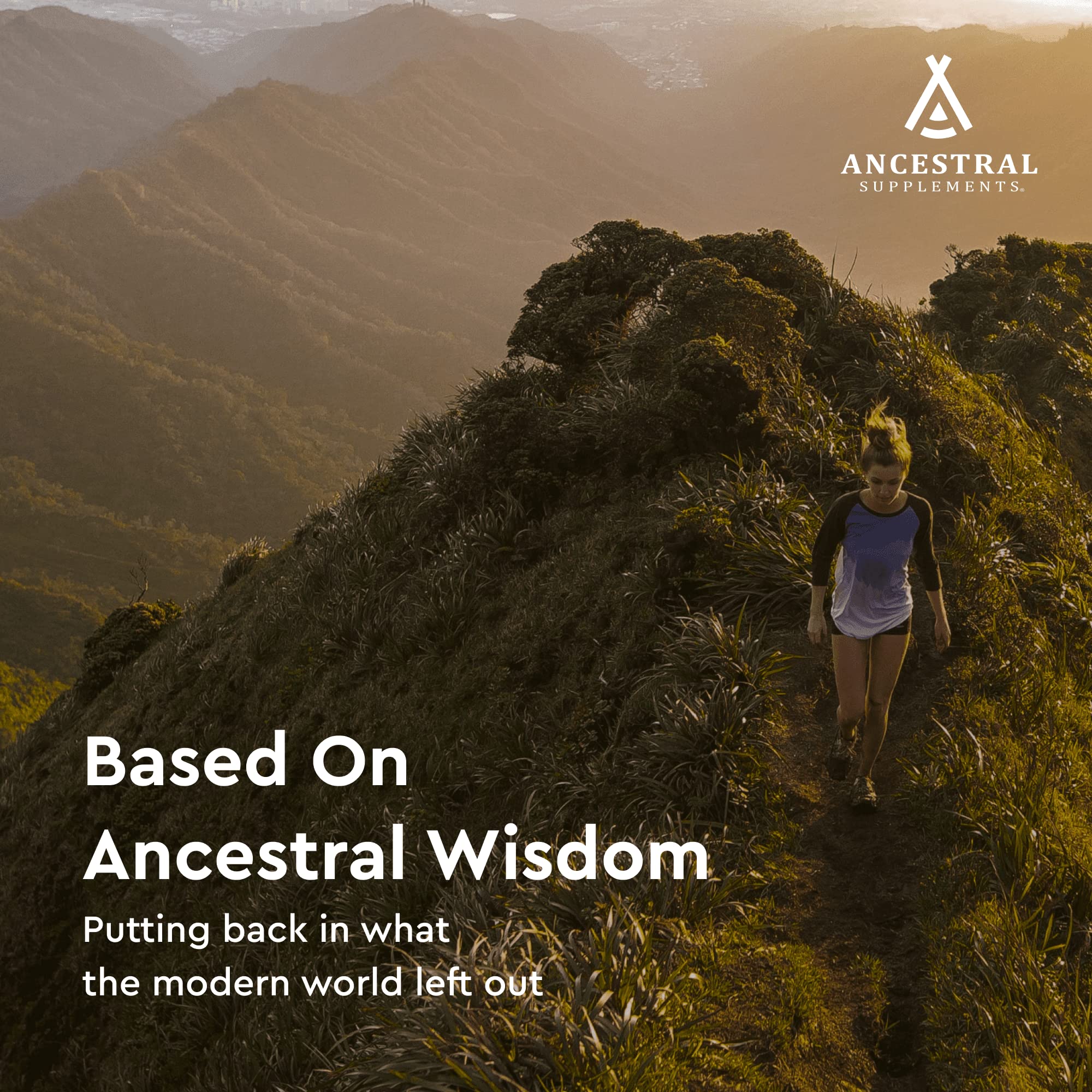 Ancestral Supplements frasco en mesa con alimentos grasos representando digestión