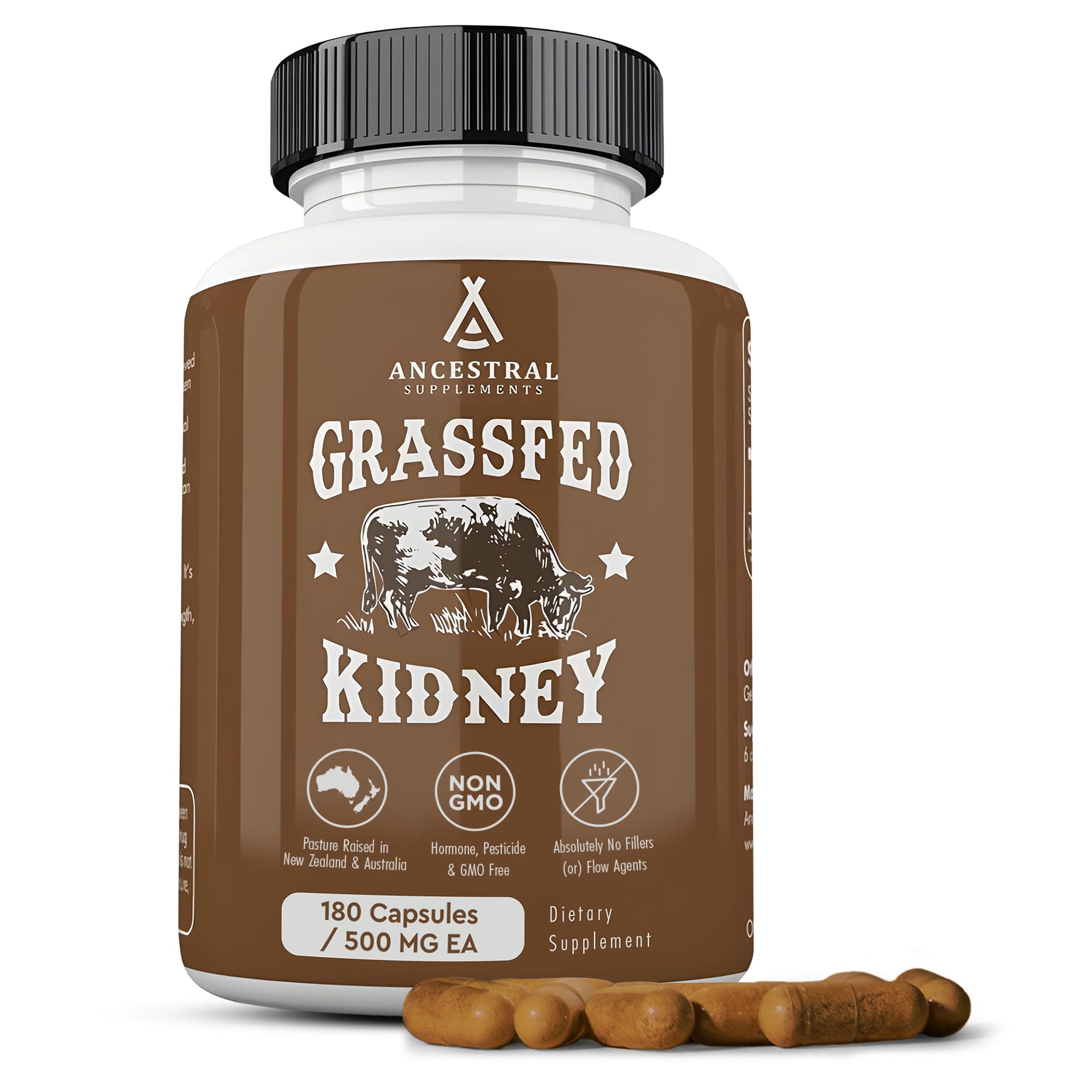 Ancestral Supplements empaque frontal mostrando 180 cápsulas y etiqueta clara beneficio