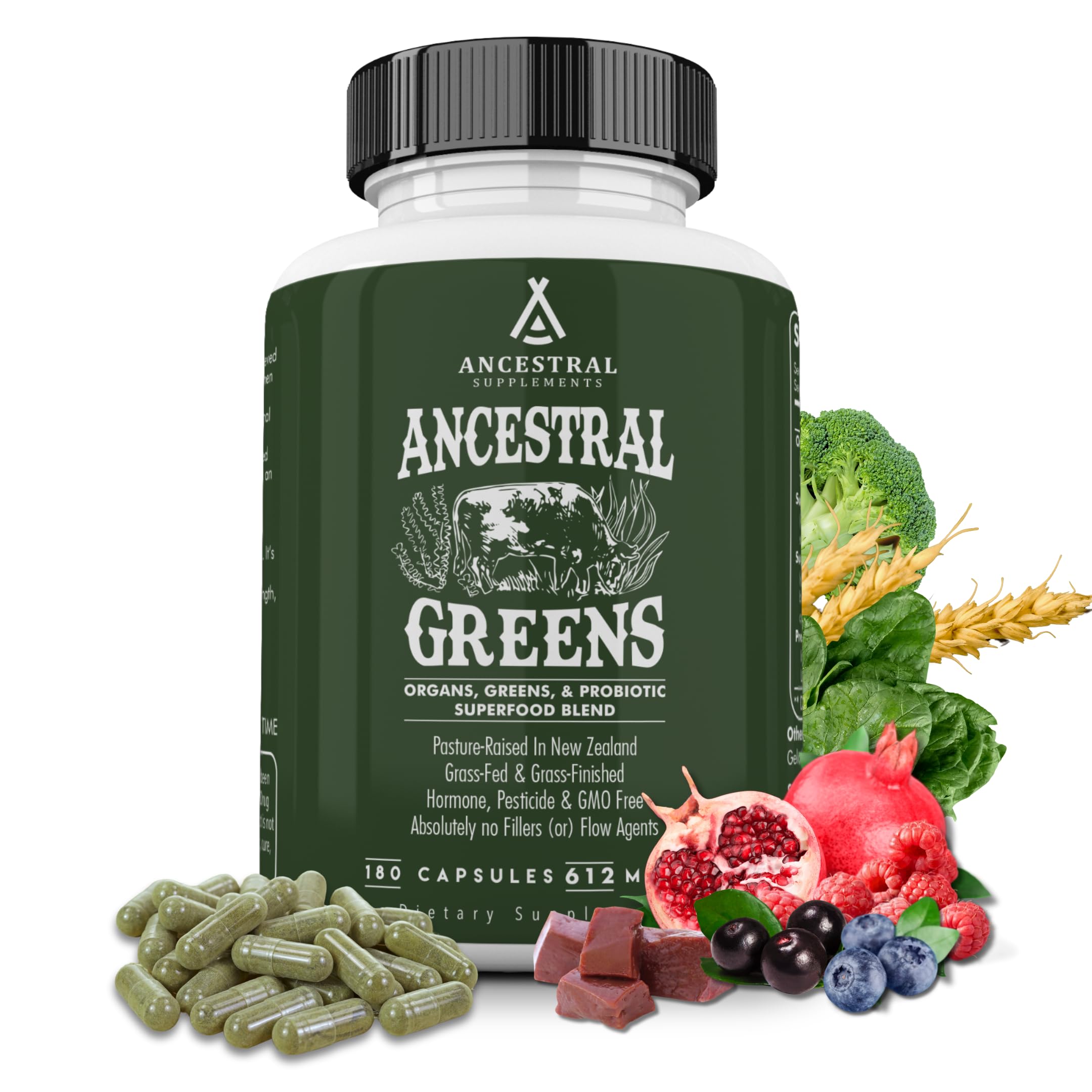 Ancestral Supplements bote frontal mostrando etiqueta y beneficios visibles