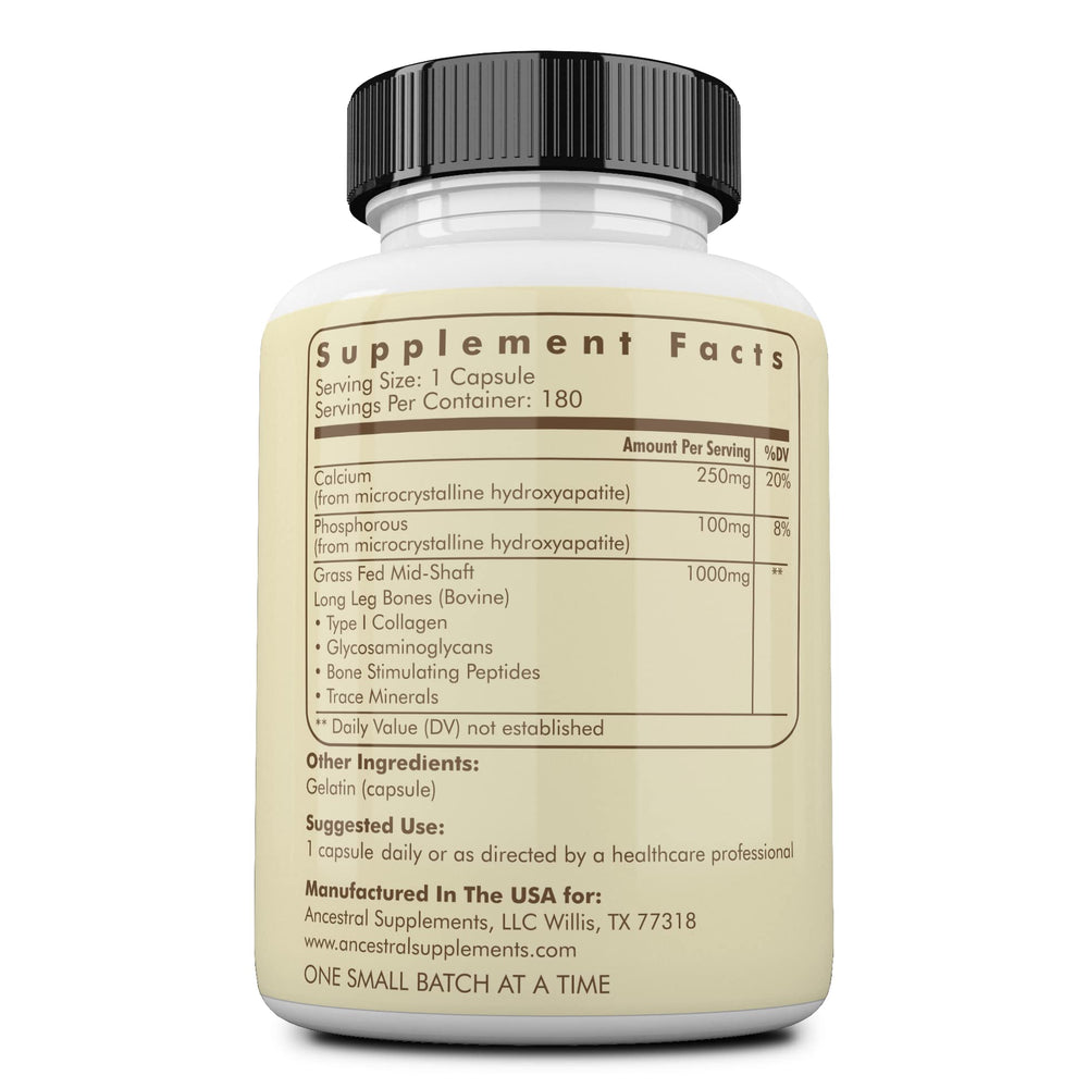 Ancestral Supplements polvo de hueso detalle que sugiere pureza y absorción