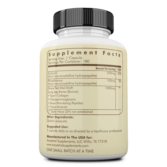 Ancestral Supplements polvo de hueso detalle que sugiere pureza y absorción