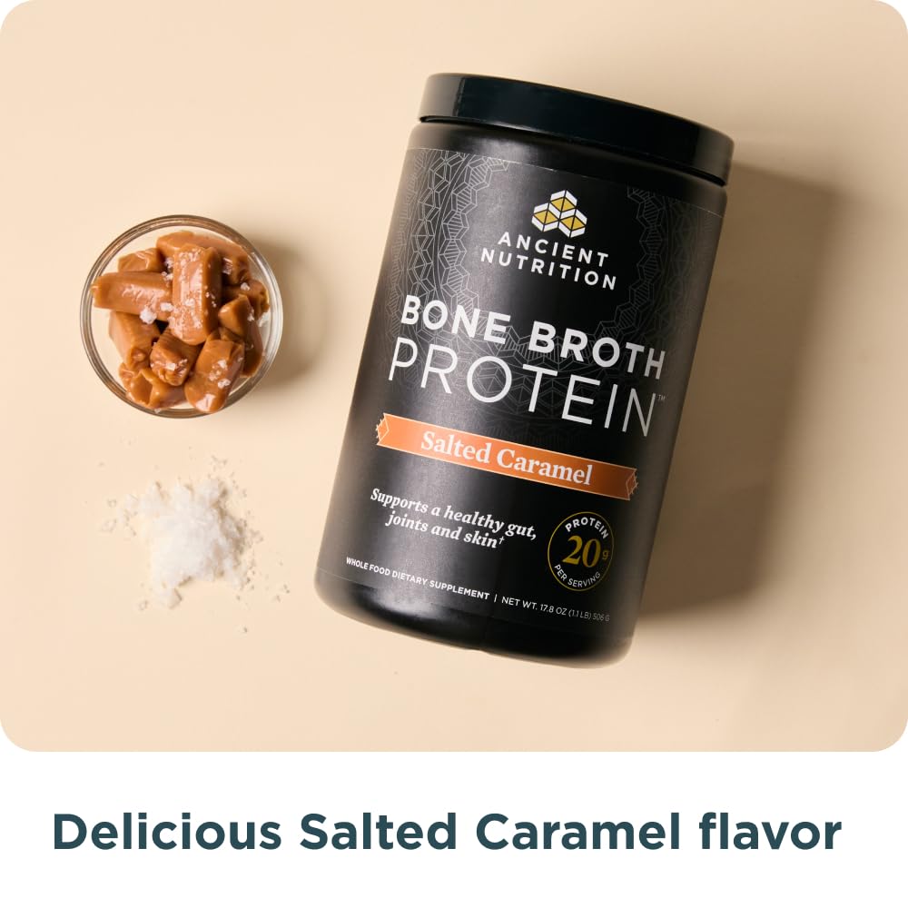 Ancient Nutrition producto junto a regla para comparar tamaño y porción