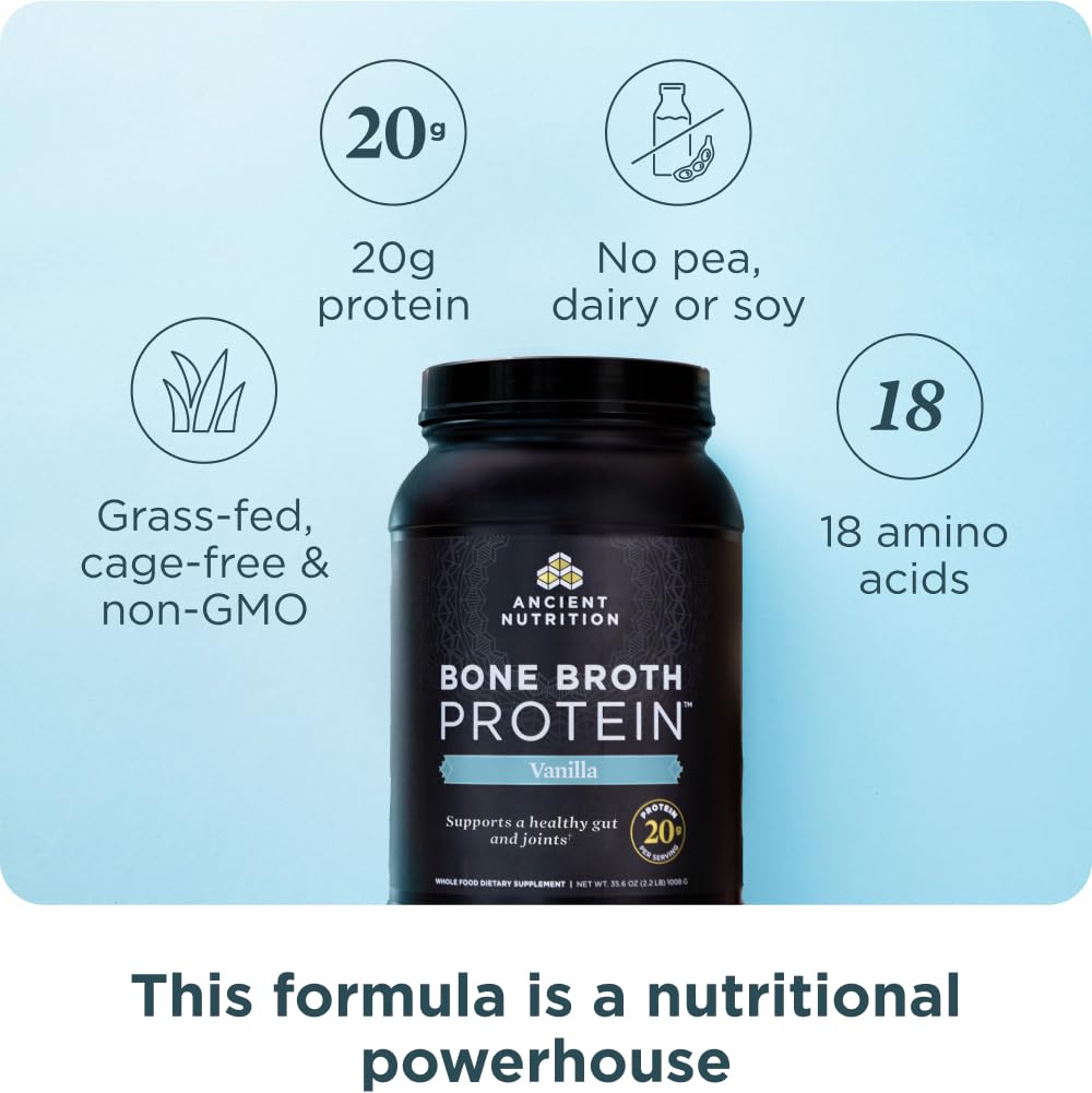 Ancient Nutrition cuchara con polvo destacando la dosificación práctica