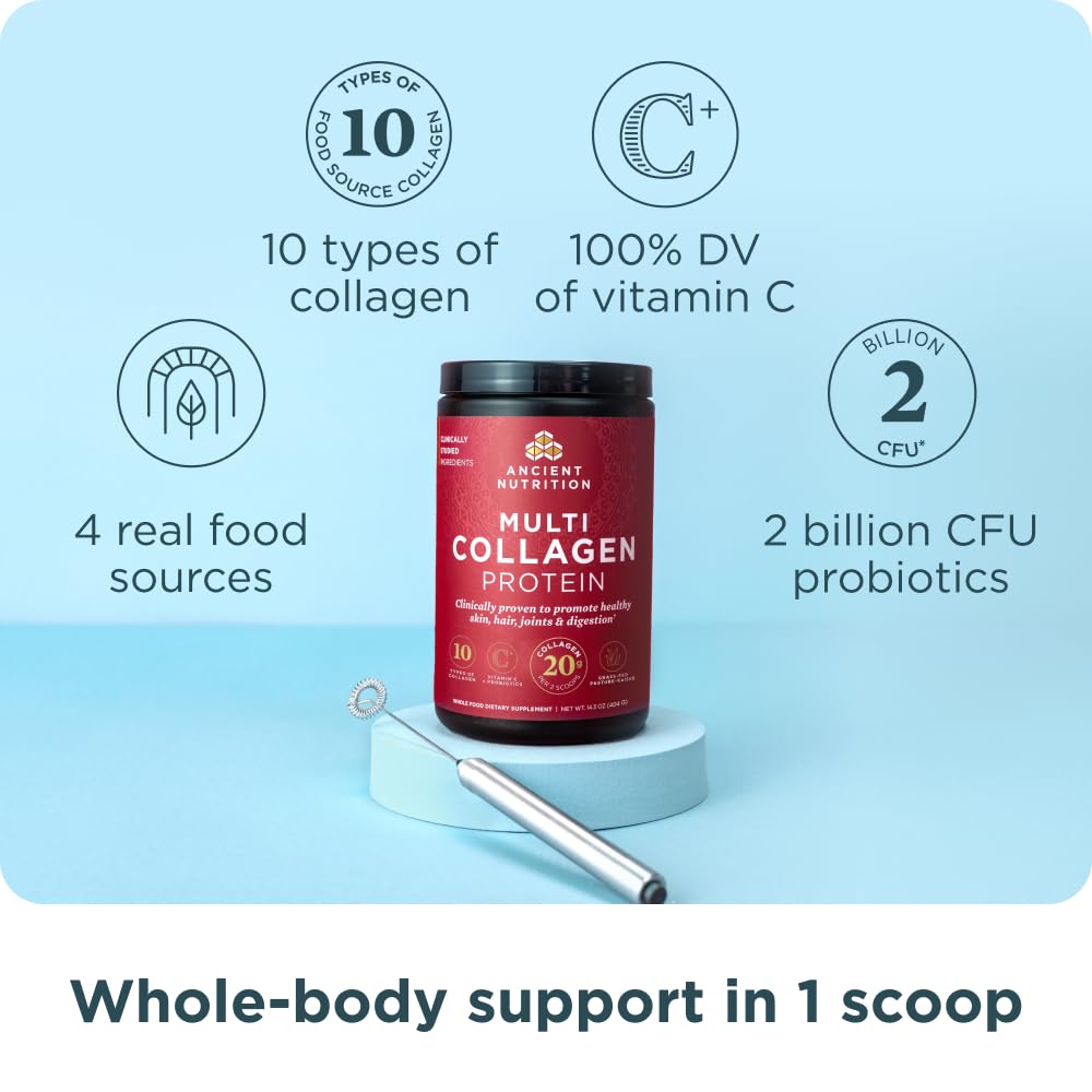 Ancient Nutrition cuchara con porción de polvo lista para mezclar, precisión de dosis