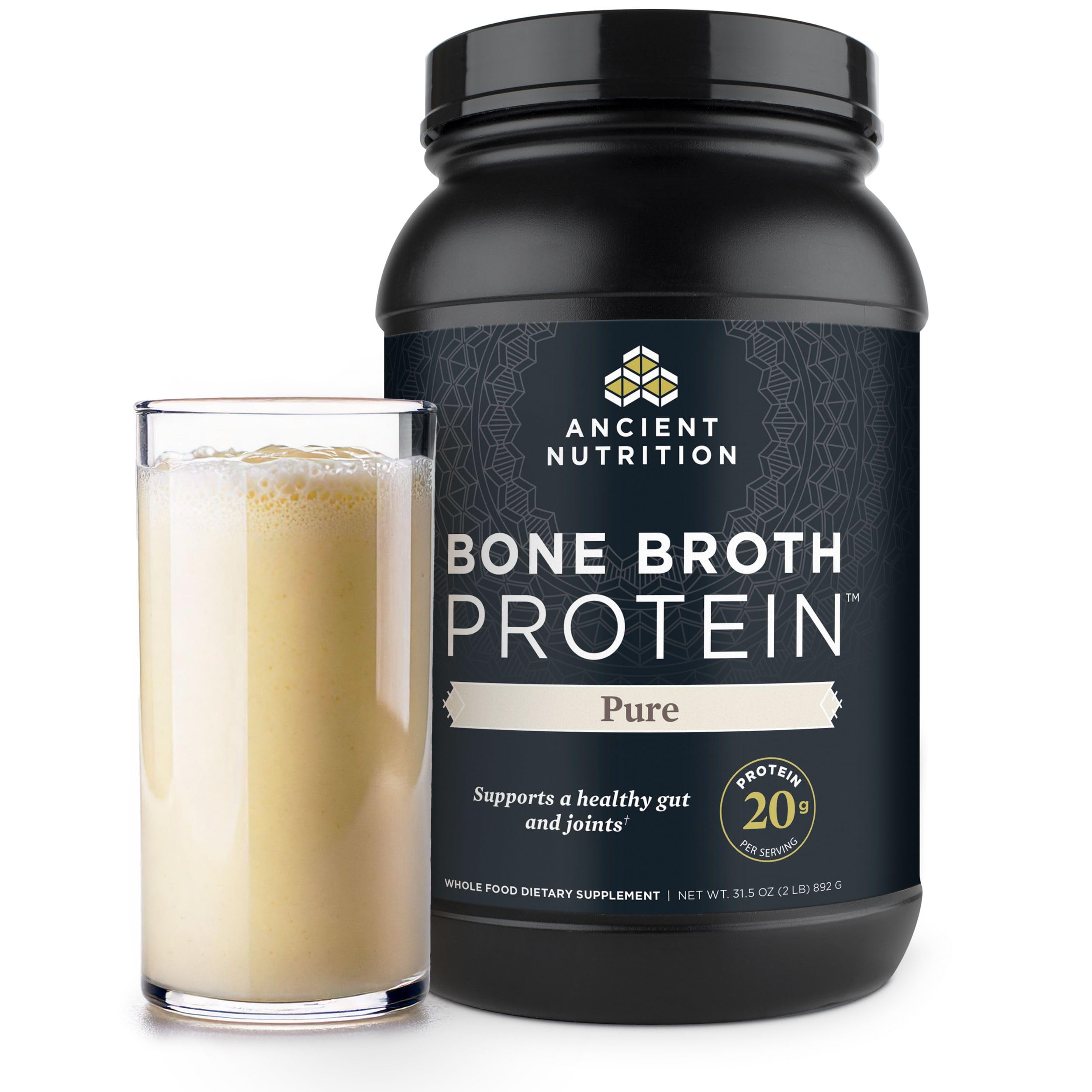 Ancient Nutrition envase frontal mostrando la marca y fórmula Pure con confianza