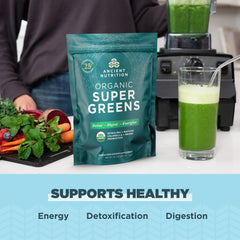 Ancient Nutrition etiqueta con ingredientes y certificaciones visibles