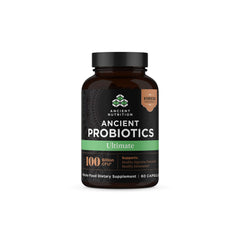 Ancient Nutrition frasco frontal mostrando diseño y cantidad