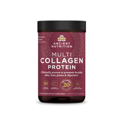 Ancient Nutrition frasco frontal mostrando el empaquetado y beneficio integral