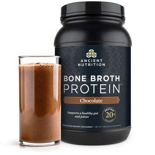 Ancient Nutrition frente del empaque mostrando sabor y beneficios
