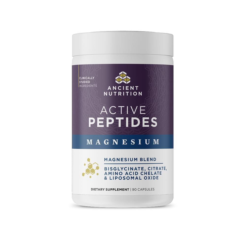 Ancient Nutrition frente del empaque mostrando beneficio de magnesio biodisponible