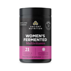Ancient Nutrition frasco frontal mostrando la etiqueta y beneficios visibles