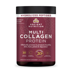Ancient Nutrition envase frontal mostrando la marca y beneficios visibles