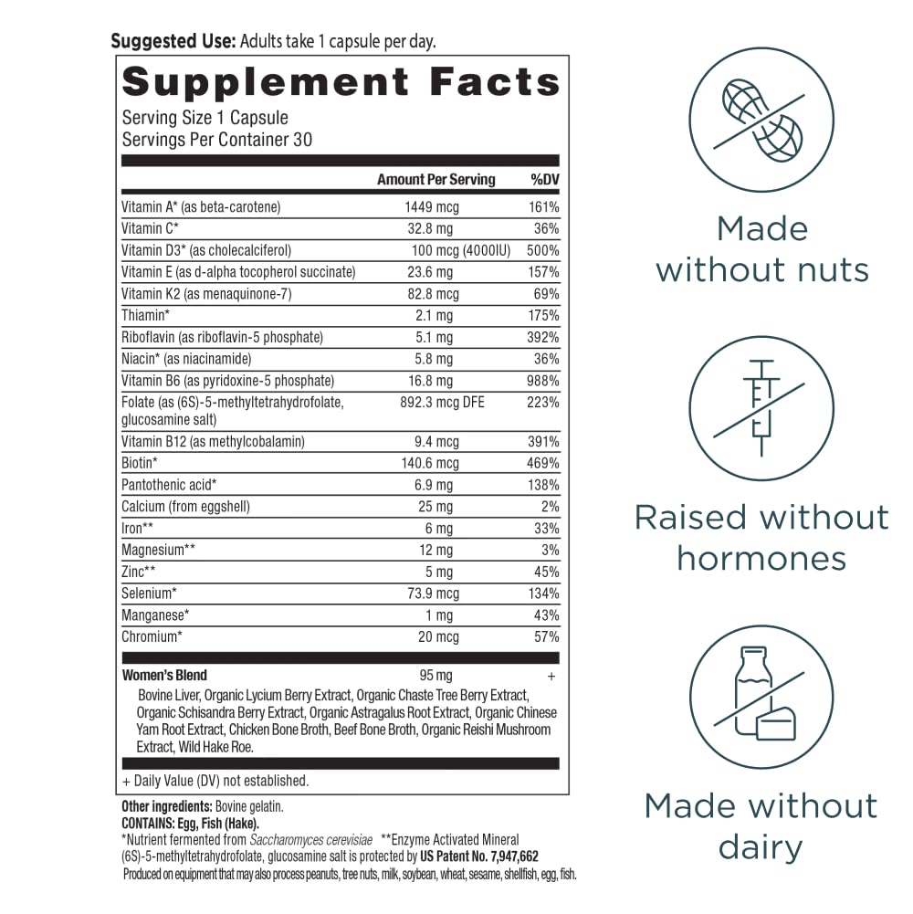 Ancient Nutrition ingredientes de alimento real como hígado y huevas para mayor densidad nutricional