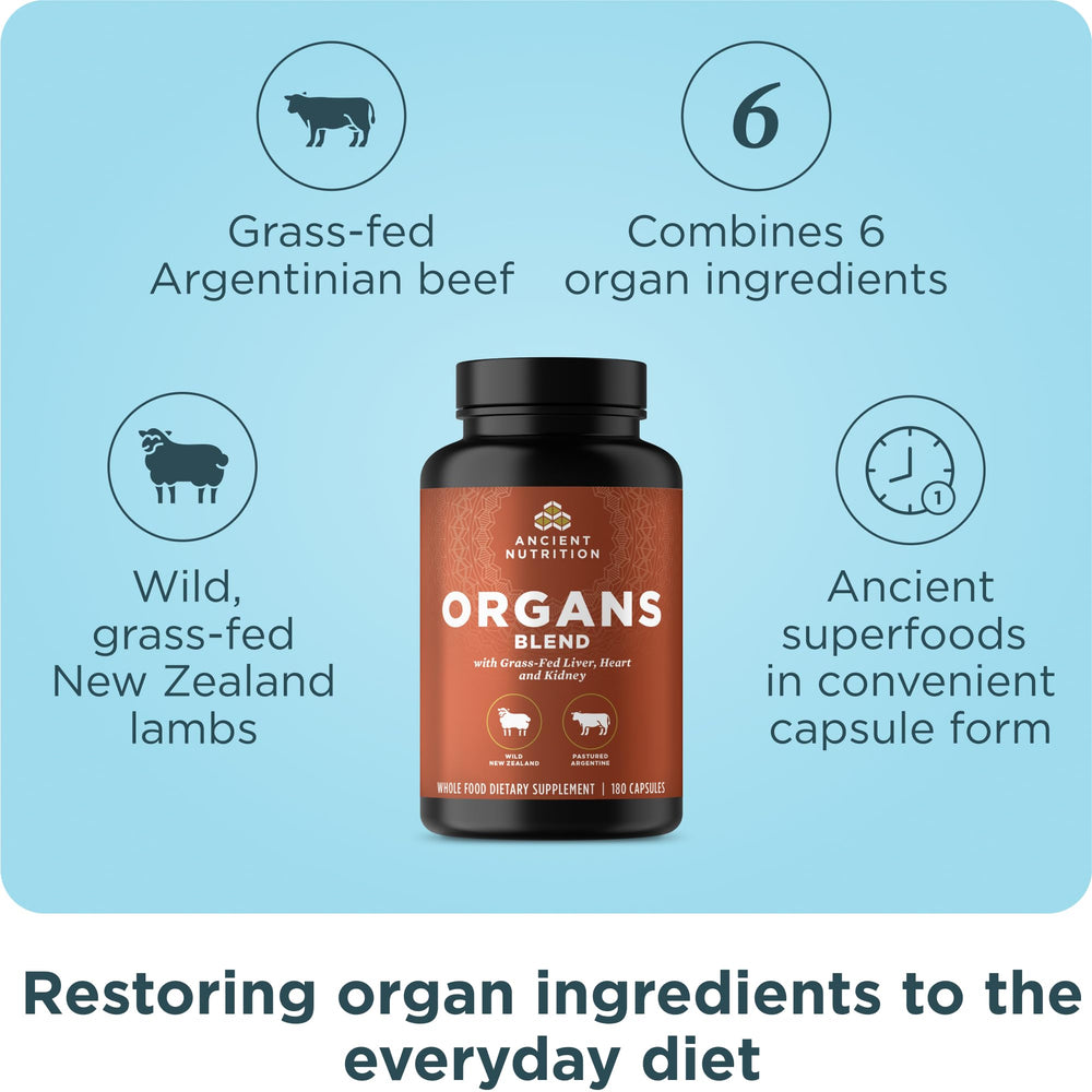 Ancient Nutrition ingredientes crudos de origen vacuno y ovino, trazabilidad clara