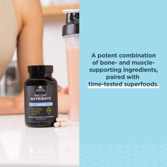 Ancient Nutrition producto sostenido en mano para comparar tamaño práctico