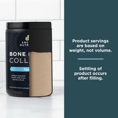 Ancient Nutrition comparativa de tamaño bote y scoop para dosificación clara
