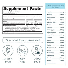 Frasco Ancient Nutrition junto a utensilios para mostrar tamaño real práctico