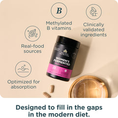 Ancient Nutrition bote junto a cápsulas para comparar tamaño y porciones